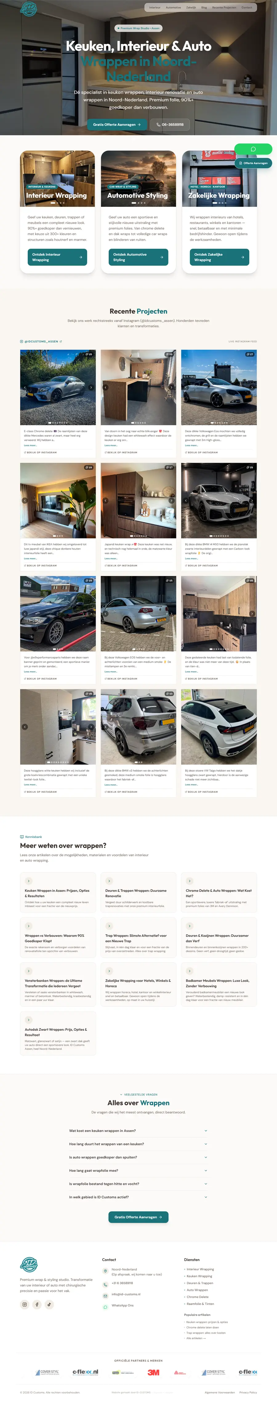 Homepage van ID-Customs op desktop