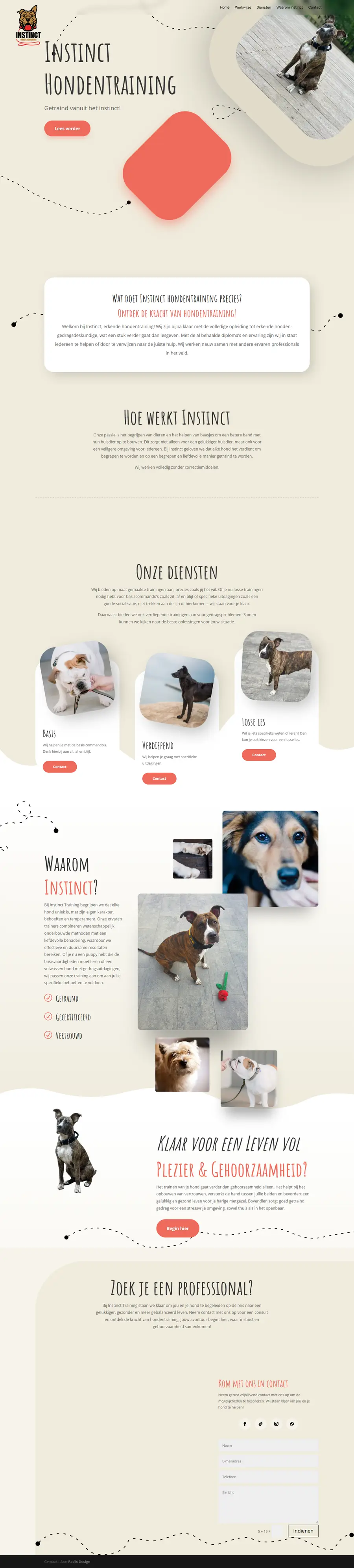 Homepage van Instinct Hondentraining op desktop