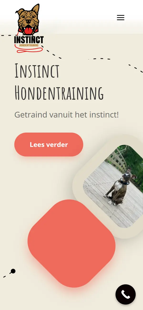 Homepage van Instinct Hondentraining op mobiel