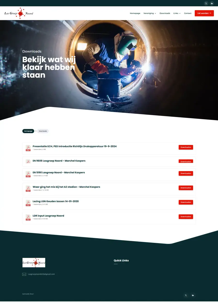 Downloads-pagina van Lasgroep Noord